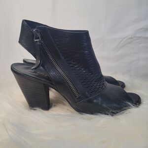 Paul Green Willow Black Leather Peep Toe Bootie Shoes Side Zip Open Heel 6.5